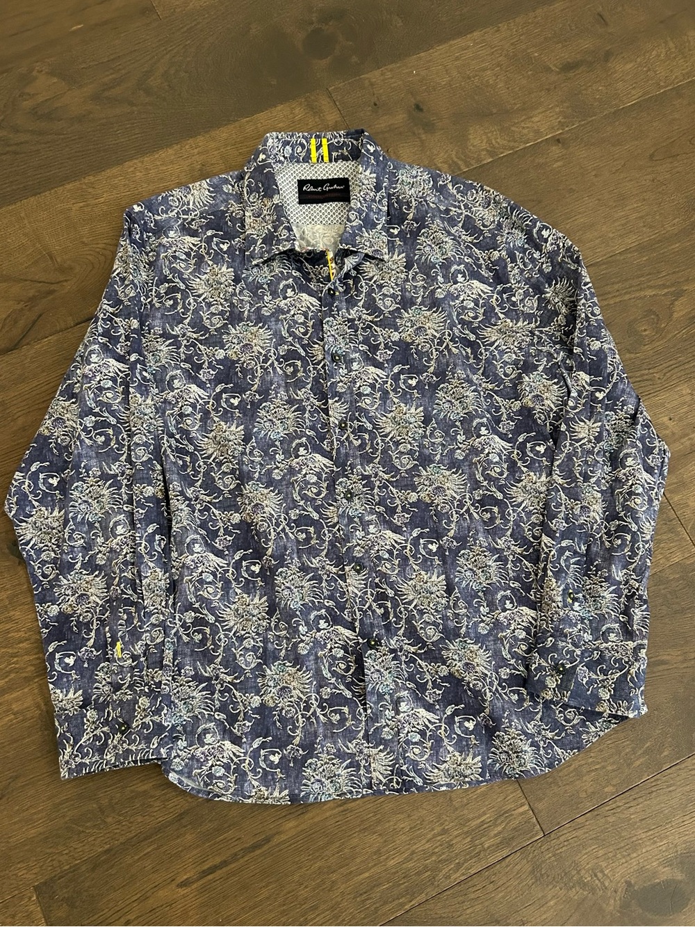 Robert Graham Navy and White Floral-Print Button Down Shirt 3XL